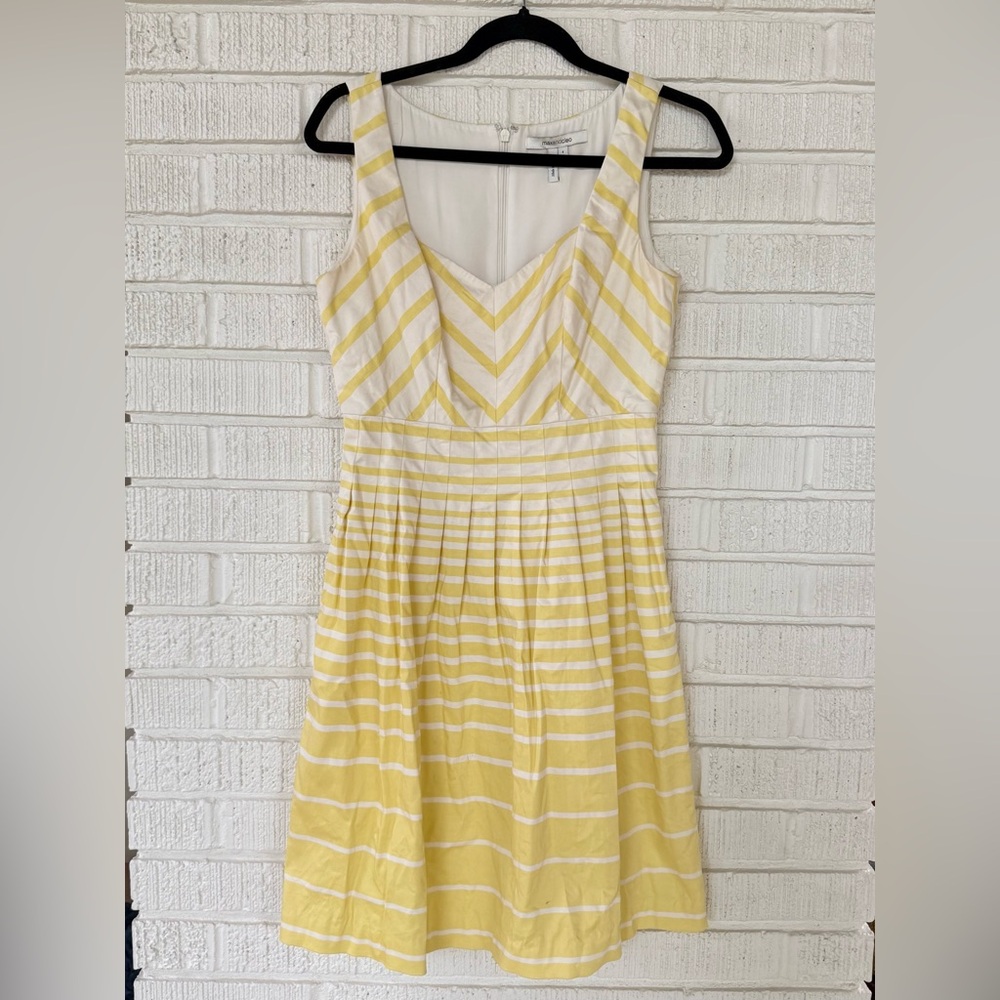 Max & Cleo Yellow and White Striped Midi Dress